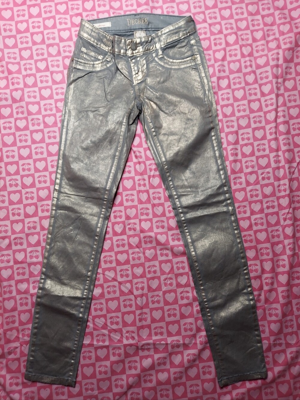 Gray Shiney Metallic Skinny Jeans